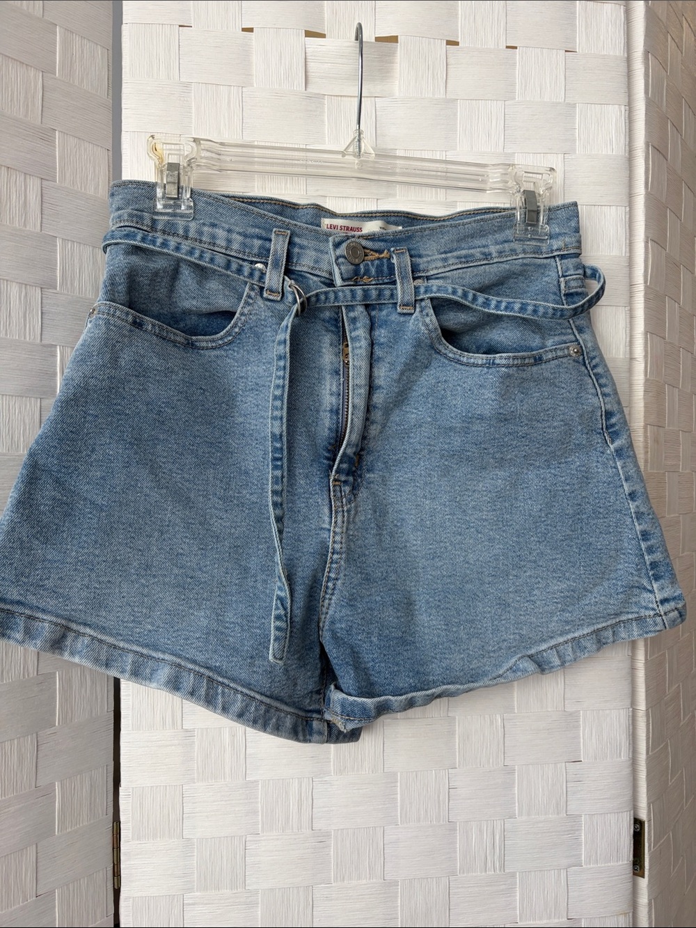 Levi's Medium Blue Denim High-Waist Tie-Belt Shorts